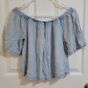 Frame Denim Sky Blue Off-Shoulder Blouse